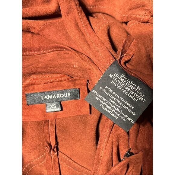 LAMARQUE Madison Leather Rust Brown Crossover Draped Moto Jacket XS - Picture 7 of 7